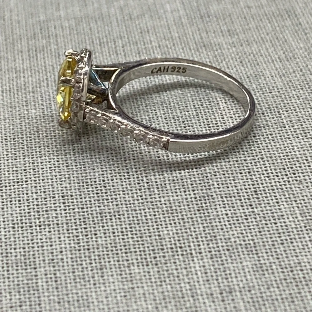 Sophie Miller Canary & White CZ Sterling Silver Halo Ring | Size 6
